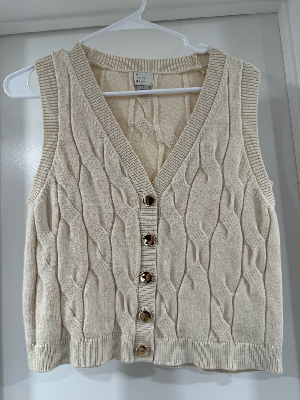 a new day Cream Cable-Knit Button Vest with Gold Buttons
